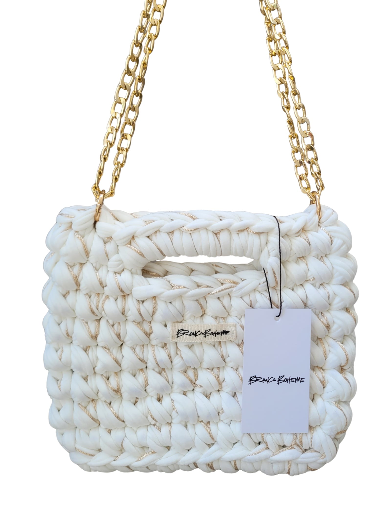 Clutch Muse Off White com fio dourado